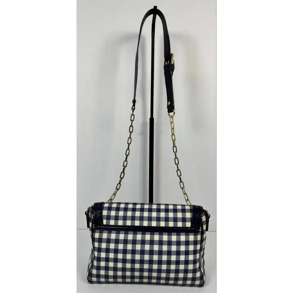 Tory Burch Navy White Gingham Chain Shoulder Crossbody Bag